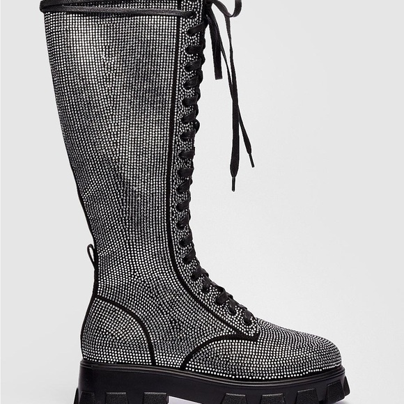 Nasty gal diamanté lace up combat boots - Picture 4 of 16